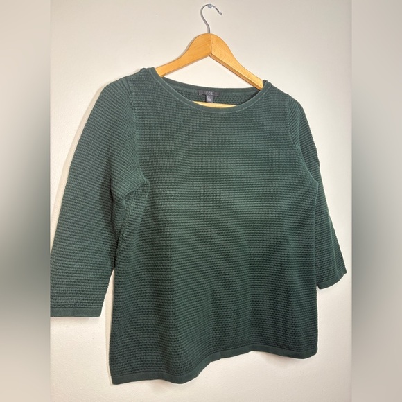 COS 3/4 Length Sleeve Dark Green Ribbed Textured Crewneck Sweater - Picture 4 of 8